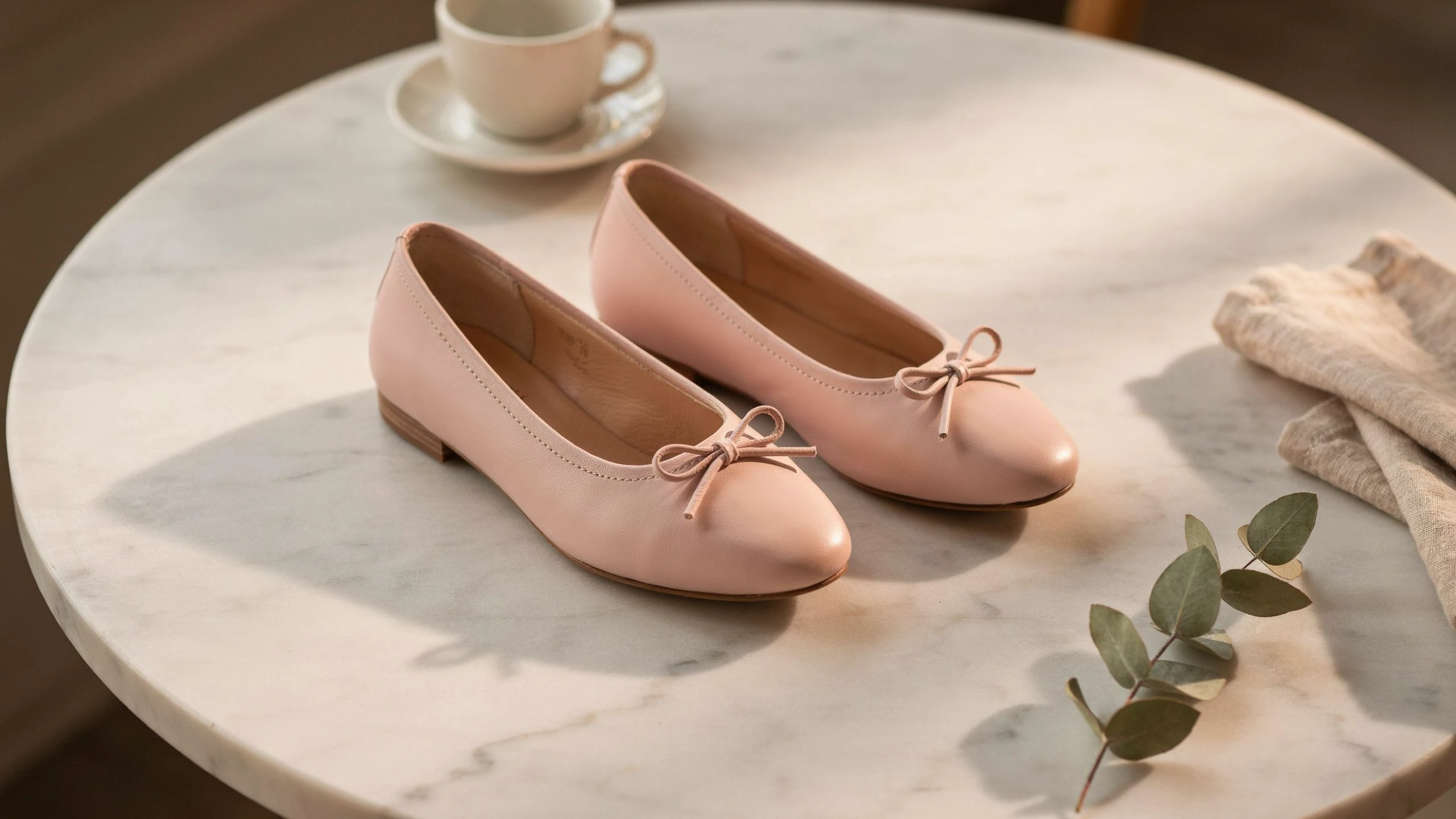 Produktfoto eines Paars Ballerinas vor hellem Hintergrund