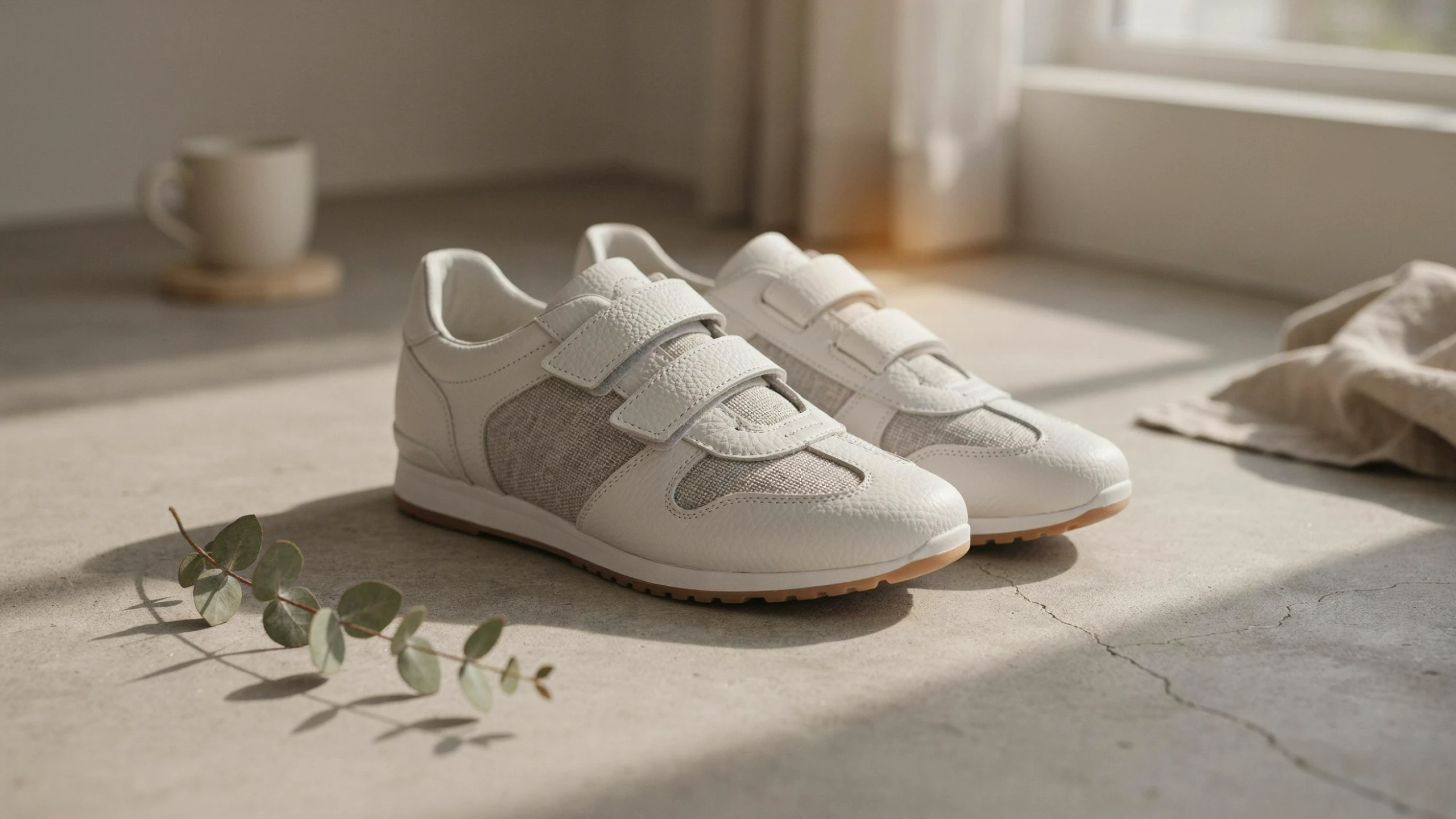 Produktfoto eines Paars Turnschuhe vor hellem Hintergrund